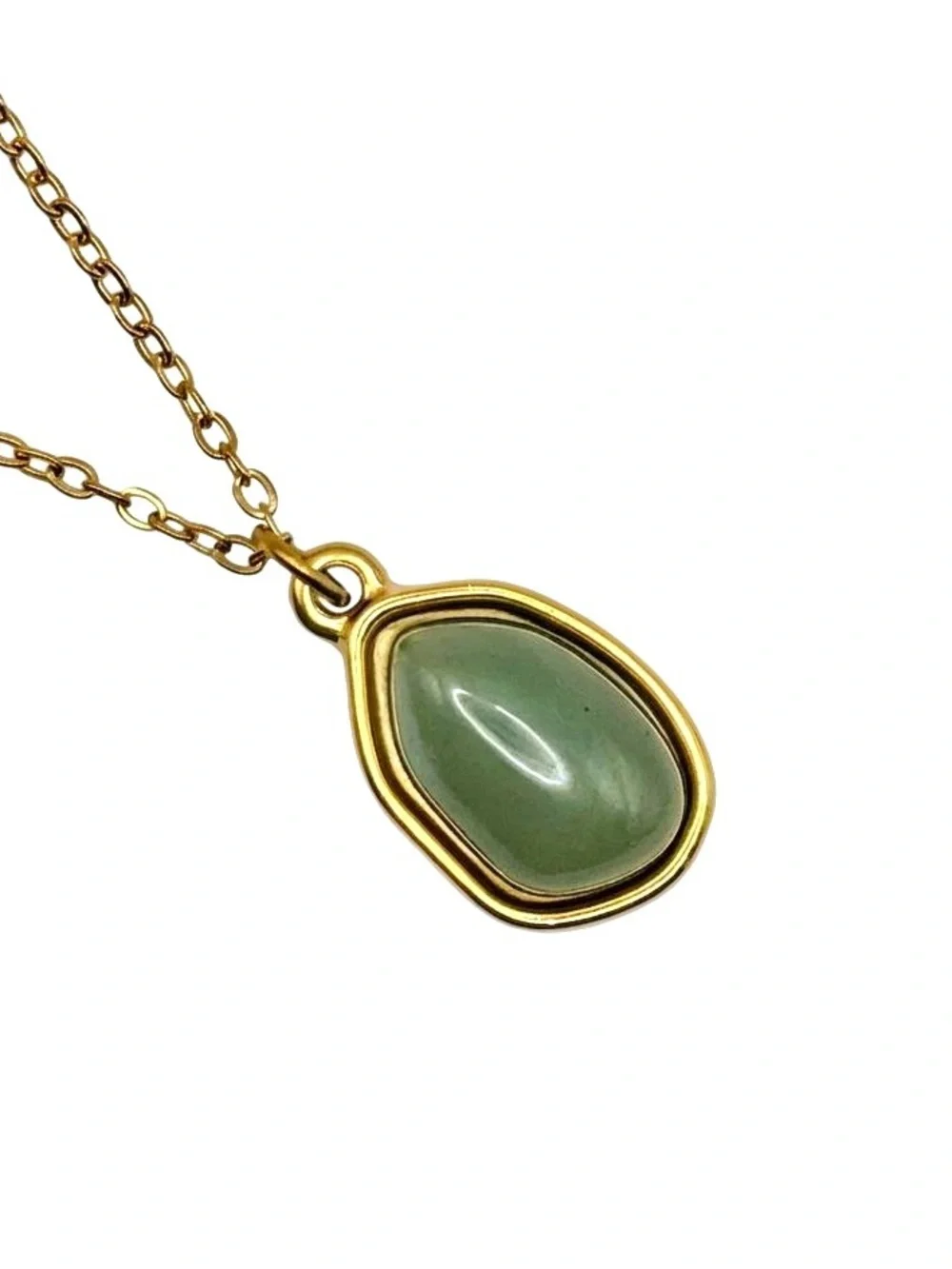 NWT 18K Gold Plated Jade Pendant Necklace Boho Luxe Layering Minimalist Elegant - Picture 7 of 10